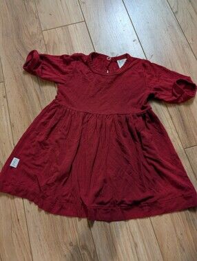 Paty Inc. Red Bamboo Mid-Sleeve Empire Waist Dress 12M - Made in USA